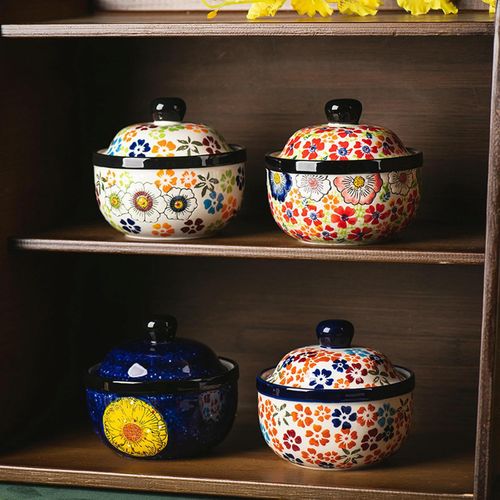 Hand-painted ceramic stew pot for home use, retro style with lid soup Fanhua Impression stew pot