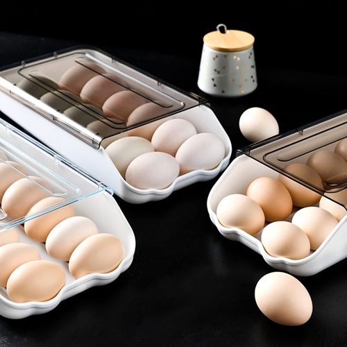 farfi Egg Storage Box, Rolling Egg Box Transparent Cover Stackable Space Saving Car Sliding Egg Storage Holder for Home Egg Storage Large Capacity for
