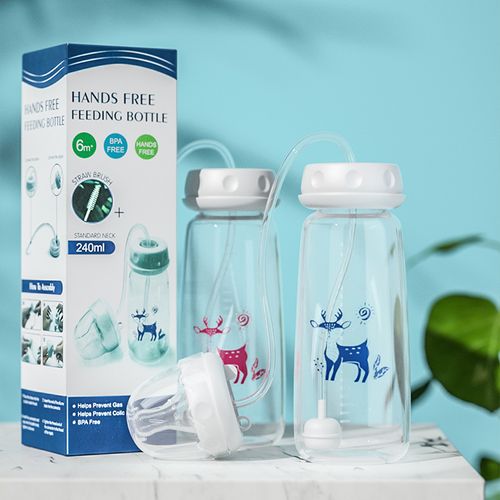 Standard Neck Hands Free Baby Feeding Bottle  OEM Food Grade Soft Silicone PP Infant Drinking Cup Baby Bottle