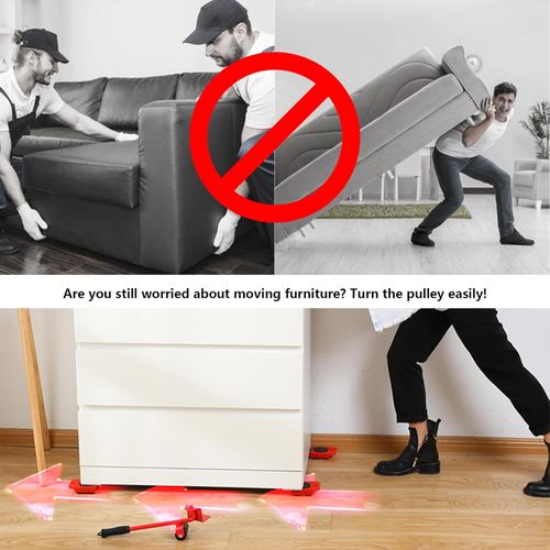 5PCS Furniture Movers Heavy Duty Lifter Tools Sliders Wheels Roller Set with Crowbar 150 KG Capacity for Furniture,Refrigerator, Sofa, Cabinet