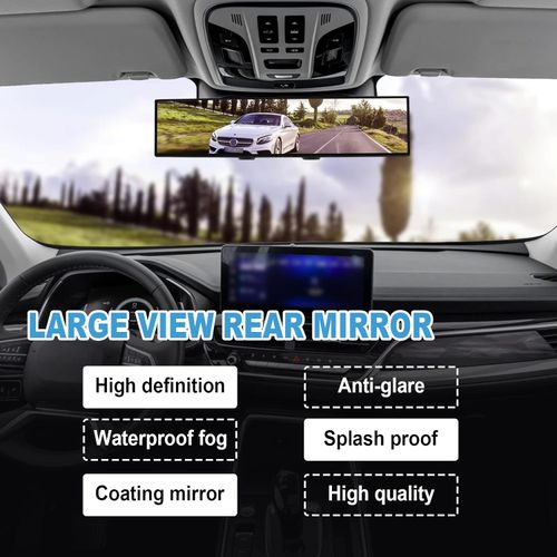 Car Rearview Mirrors, 12 inch HD Panoramic Wide Angle, Interior Clip on Panoramic Rear View Mirror for Car, Anti Glare, Automotive Accessories, Universal Use for Cars, SUVs, Trucks, Vehicles (White)