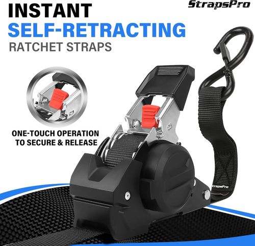 Retractable Ratchet Straps, 1763lb Break Strength Self Retracting Ratchet Straps Heavy Duty with Soft Loops, 10FT Auto Tie Down Straps Easy Retract for Motorcycle, Truck, Securing Cargo