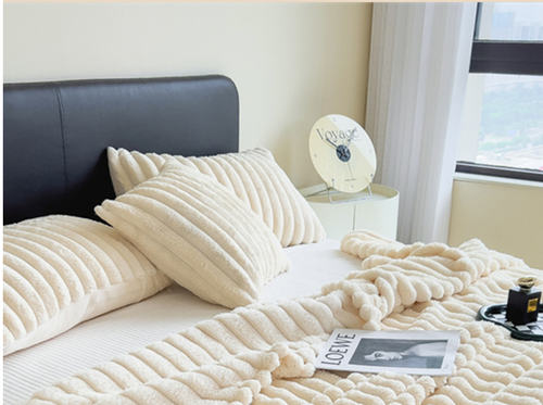 Striped fleece pillowcase multi-functional nap sofa cushion car pillowcase Fale fleece air conditioner pillowcase
