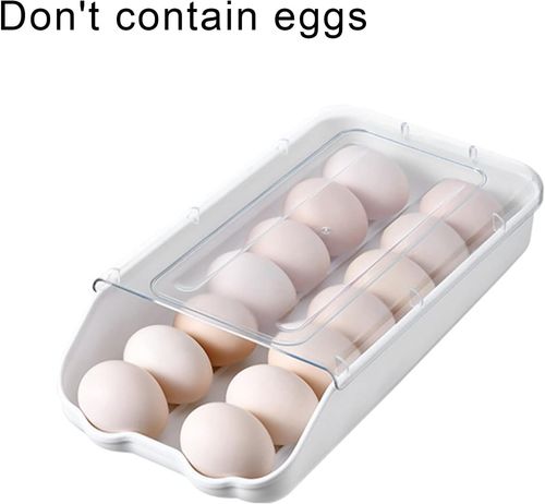 farfi Egg Storage Box, Rolling Egg Box Transparent Cover Stackable Space Saving Car Sliding Egg Storage Holder for Home Egg Storage Large Capacity for