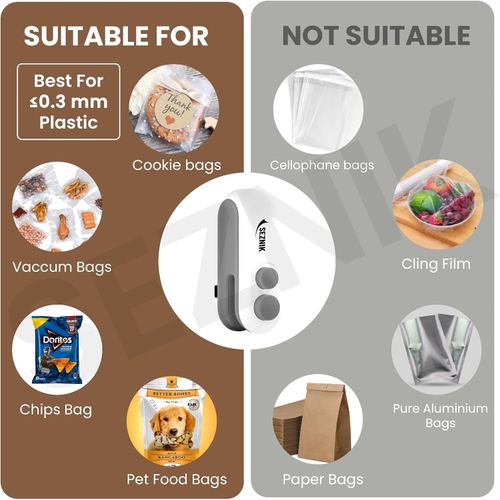 Seznik Portable Mini Sealing Machine for Food, Snacks, Chips, Fresh Storage, Plastic Bag Sealing Machine (White)