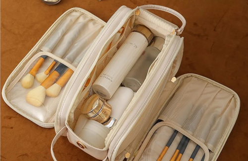 Three-layer Double Zipper U-shaped Cosmetic Bag