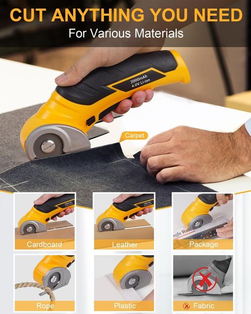 Cardboard Cutter Electric Box Cutter, Cordless Electric Scissors Carpet Cutter Tool with Rechargeable & Safety Lock, Rotary Blade for Recycling Cutting Leather, Blanket, Gifts for Men Adult Crafter