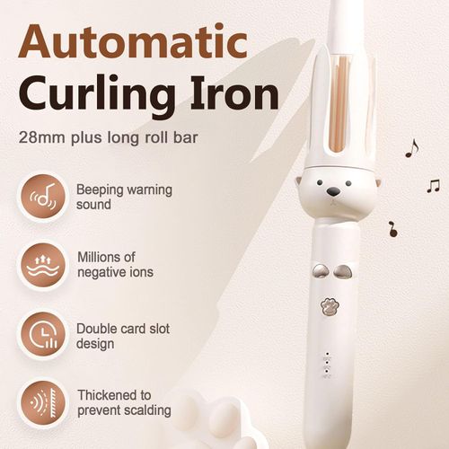 Automatic Hair Curling Iron, Fully Automatic Curling Stick Lazy Curling Tool, Anti-Scald Curling Wand for Travel, Rotating Curling Wand for Women (Beige)