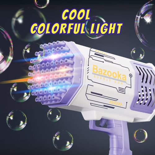 69 Holes Bazooka Bubble Gun - Rocket Boom Bubble Blower Extremely Large Number of Bubbles - Bubble Machine Gun with 2 Bubble Solution Refills - Purple
