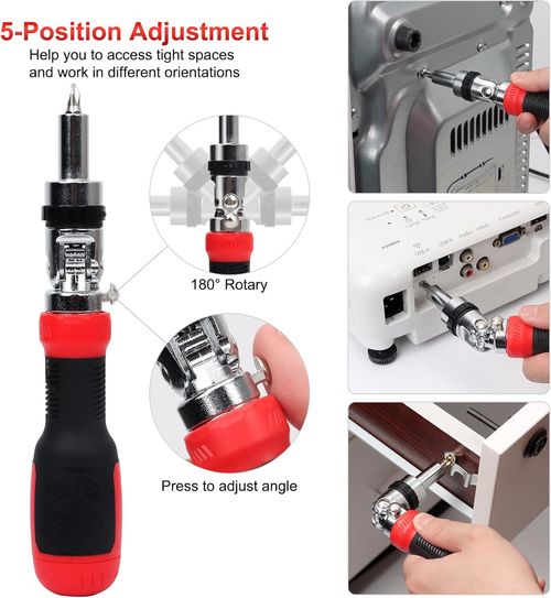 SHAR Ratcheting Screwdriver 13-in-1 Multibit Screwdriver All in One Screwdriver Set with Phillips, Flat Head, Torx Security, Hex, Robertson, 180 Degree Pivoting Adjustable Angled Screw Driver Set