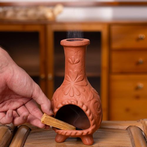Palo Santo Mini Chiminea - Elegante soporte de incienso de cerámica para limpieza y relajación - Soporte de textura de salvia hecho a mano, ideal para meditación y altares - Diseño duradero para quemar palos