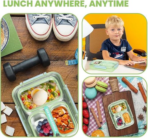 Mylindde Bento Box, Leakproof Lunchbox, Food Storage Box, Stainless Steel Lunch Box, Leakproof Bento Box, for Adults Kids Teens (Transparently, Green)