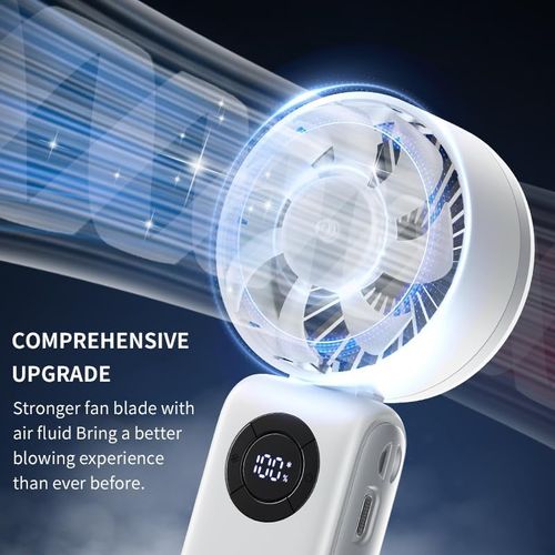 Portable Handheld Fan, 3 IN 1 Rechargeable Personal Fan with 5 Speed Wind, 4000mAh Battery, Digital Display, 90° Foldable Rapid Cooling Small Fan Desk Fan for Travel, Camping, Outdoor Sports
