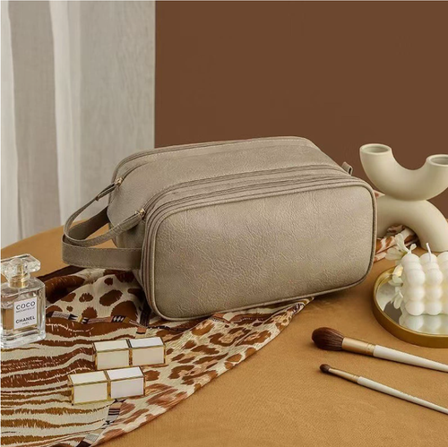 Three-layer Double Zipper U-shaped Cosmetic Bag