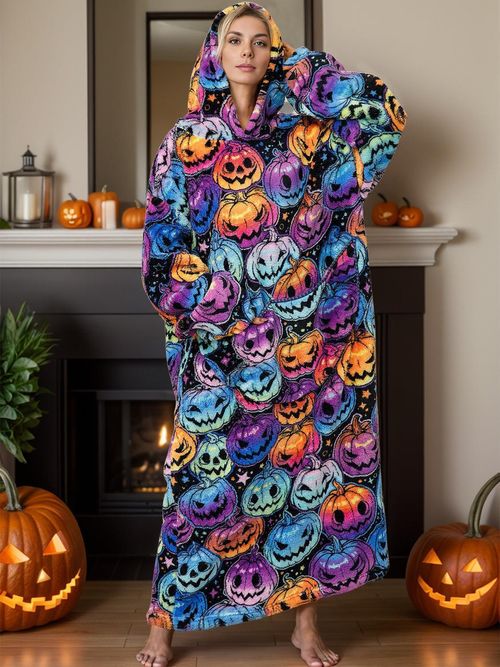 Women's Wool Blanket Hoodie Wearable Blanket Winter Sweatshirt Men's Super Large Home Warmth Pullover Print Lazy Sweatshirt