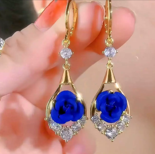 Kleyn's blue flower earrings - elegant and luxurious high-end style women's ear studs with delicate ear clasps, new trendy jewelry pieces