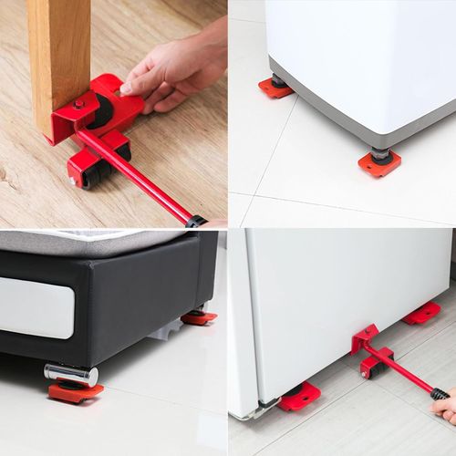 5PCS Furniture Movers Heavy Duty Lifter Tools Sliders Wheels Roller Set with Crowbar 150 KG Capacity for Furniture,Refrigerator, Sofa, Cabinet