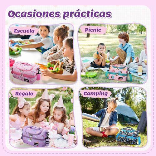Large Insulated Thermal Lunch Box with Double Insulation, Portable Lunch Bag with Detachable Shoulder Strap for Boys Girls (Purple)