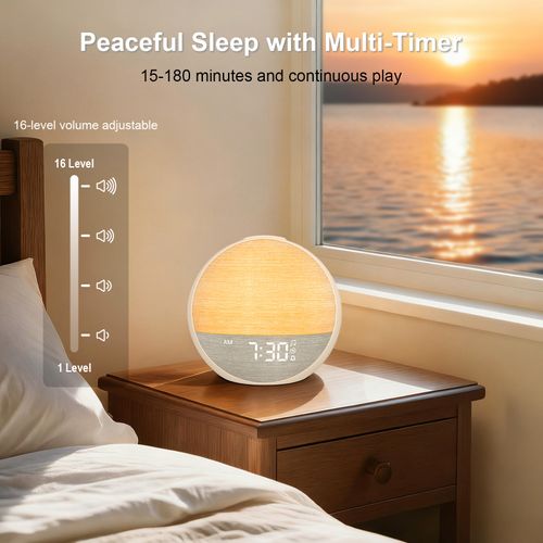 Sunrise Alarm Clock for Heavy Sleepers: White Noise Machine with 30 Sleep Relax Sounds 32 Volume - Painless Gradual Wake Up Light 20 Brightness with Bluetooth Memory Function for Bedroom - Gray