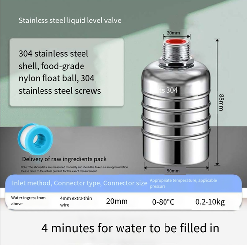 Water Regulator - Water Tank, Steel Float Valve, 304 Stainless Steel, Fully Automatic Water Control, Float Valve, Stainless Steel Float Ball Valve for Water Tank, Pool, Pond
