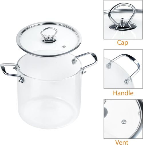 Glass Pot Saucepan with Lid Cover -  Heat-Resistant Simmer Pot for for Stove top Pasta, Soup, Stock Pot - Perfect for Electric & Gas Stoves Borosilicate