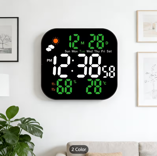 Digital Wall Clock with Temperature Calendar LED Digital Alarm Clock for Living Room Kitchen Classroom Decor Clocks