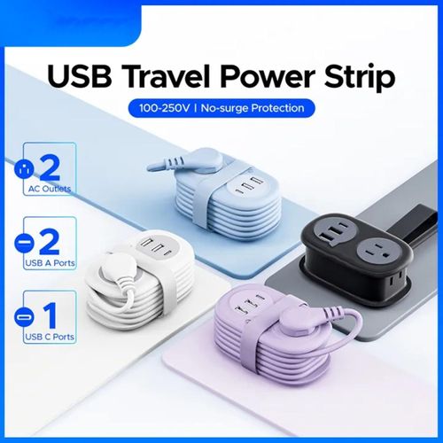 Velocitybe 7 in 1 Power Strip, 7 in 1 Power Strip, Frontaley 4 Outlets 3 USB Ports, with Non Surge Protector, for Home, Office, Travel, College Dorm,Portable mini Powerstrip (Purple)