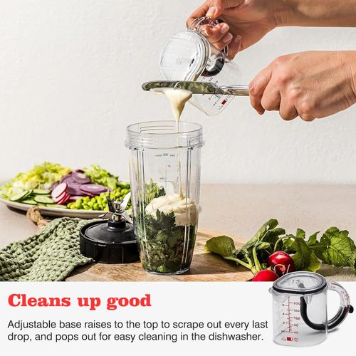 4-in-1 Adjustable Measuring Cup with Space-Saving Base, for Peanut Butter Easy to Clean Kitchen Cooking and Baking Cups with Push Design (1Pcs)