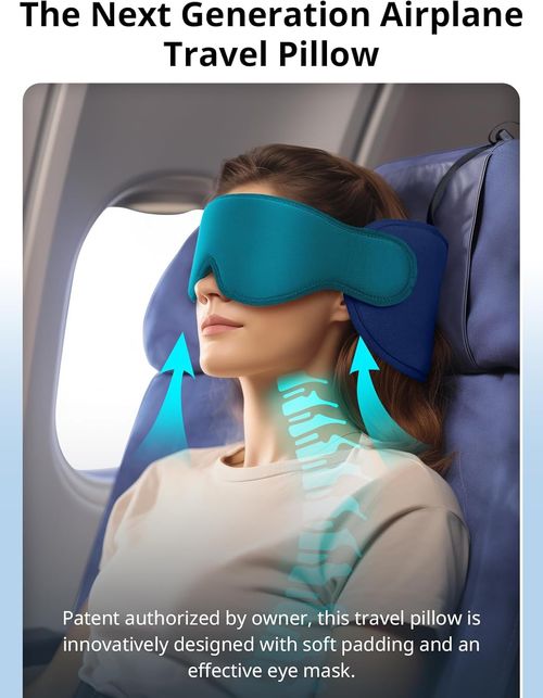 Travel Pillows for Airplanes, Travel Accessories for Long Flight, 360° Head Support Soft Airplane Pillow with Eye Mask for Sleeping, Stop Bobblehead, Light Black