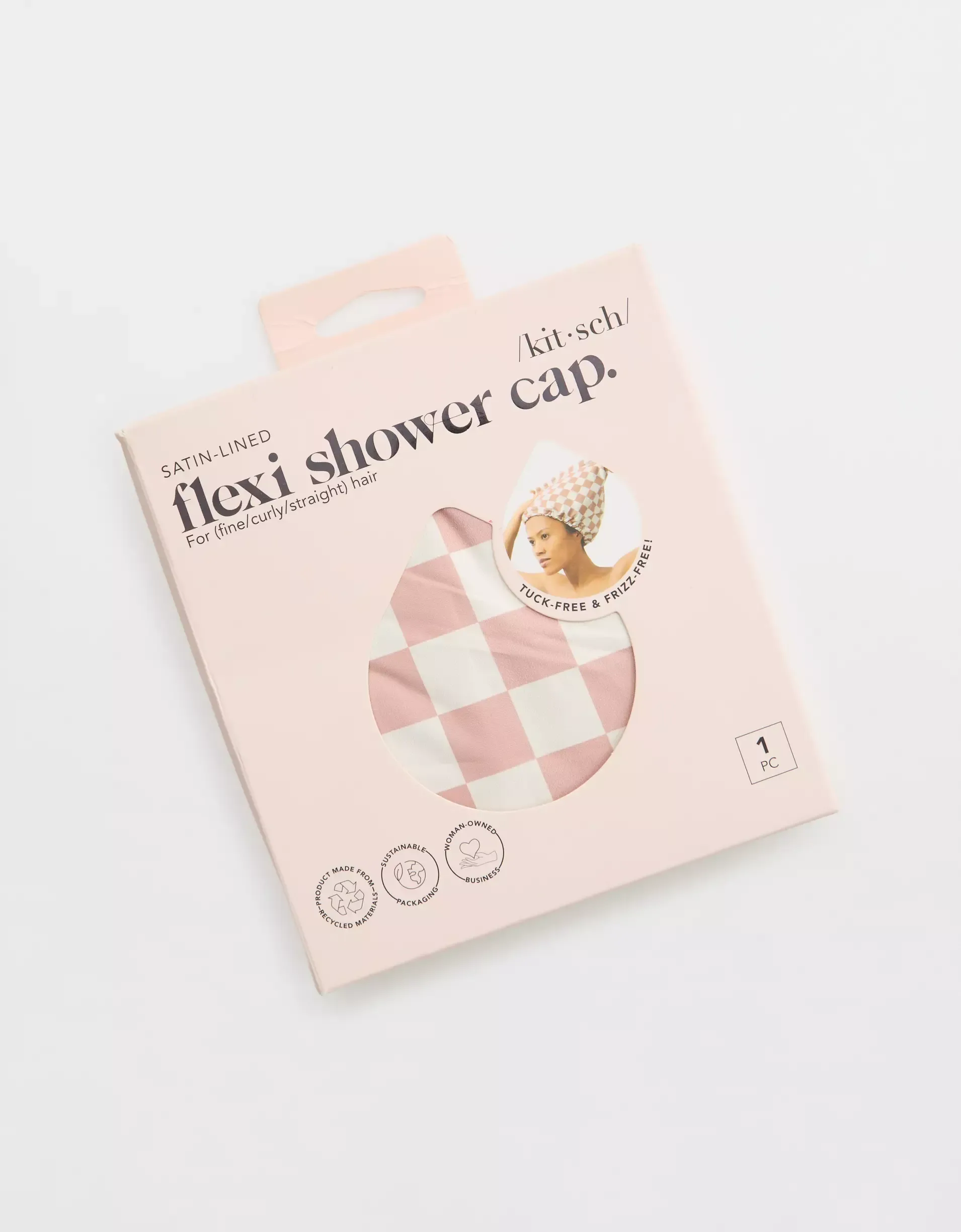 Kitsch Flexi Shower Cap Tuck-free open-back design makes it easy to keep all loose hair dry. Unique adjustable back wire closure delivers a secure & comfortable fit for most hair lengths. Luxurious satin lining is gentle on most hair types & keeps hair frizz-free.