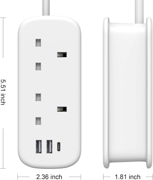Unidapt Extension Lead With Usb Slots,2 Socket Extension Cable With 1 Usb C And 2 Usb A, 3250W 13A, Multi Power Strip Plug Extension With 1.5M Rollable Extension Cord For Home Office Travel, White