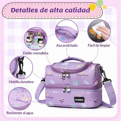 Large Insulated Thermal Lunch Box with Double Insulation, Portable Lunch Bag with Detachable Shoulder Strap for Boys Girls (Purple)