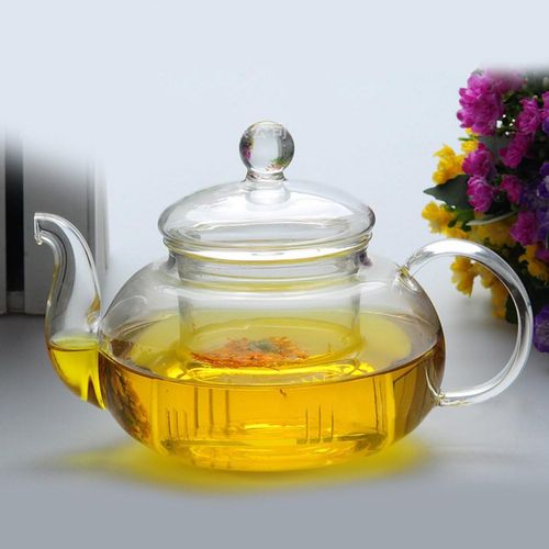 Heat Resistant Bottle Flowers Glass Teapot, Loose Leaf Tea Pot with Infuser and Lid, Perfecr for Mother's day, Thanksgiving, Chirsmas, Birthday Gift