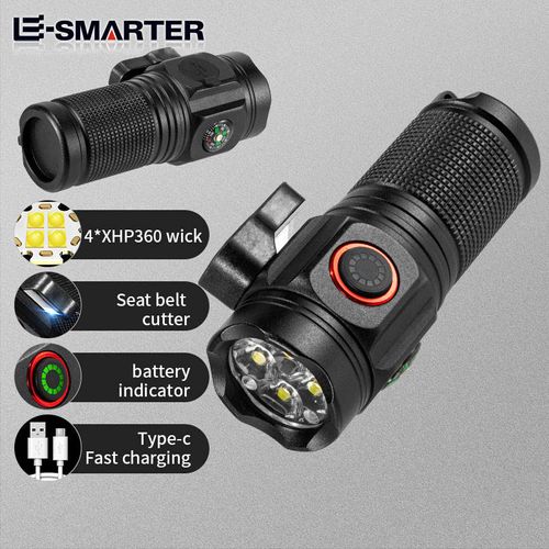USB rechargeable tactical flashlight, mini aluminum LED flashlight with clip, 1000-meter beam distance, waterproof function