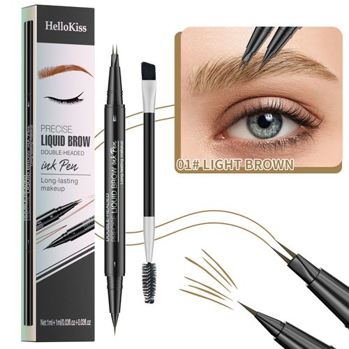 Microblading Eyebrow Pen Waterproof, Eyebrow Pencil, Brow Pencil 2-in-1 Dual-EndedMicroblading Eyebrow Pen with MicroFork-Tip and Precise Brush for Natural Makeup All Day