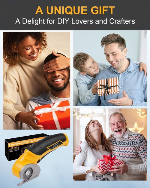 Cardboard Cutter Electric Box Cutter, Cordless Electric Scissors Carpet Cutter Tool with Rechargeable & Safety Lock, Rotary Blade for Recycling Cutting Leather, Blanket, Gifts for Men Adult Crafter