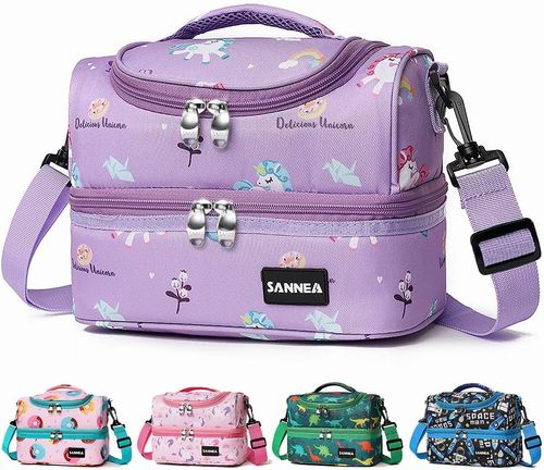 Large Insulated Thermal Lunch Box with Double Insulation, Portable Lunch Bag with Detachable Shoulder Strap for Boys Girls (Purple)