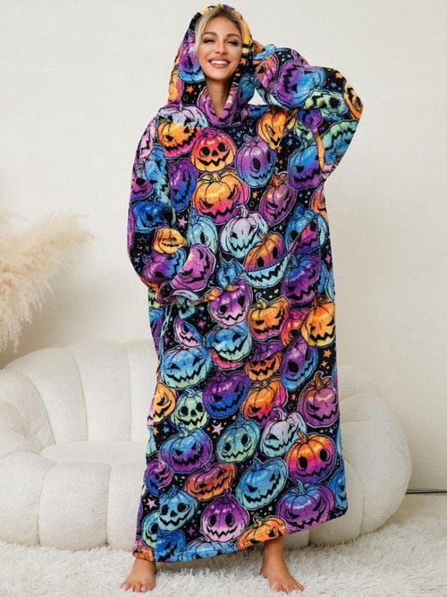 Women's Wool Blanket Hoodie Wearable Blanket Winter Sweatshirt Men's Super Large Home Warmth Pullover Print Lazy Sweatshirt