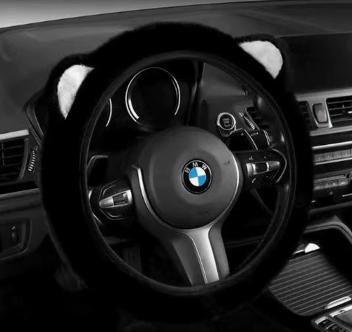 Artificial cute plush ear steering wheel cover - Comfortable and anti-slip high-quality wool-like material, suitable for various steering wheels ranging from 13 inches to 15.35 inches.