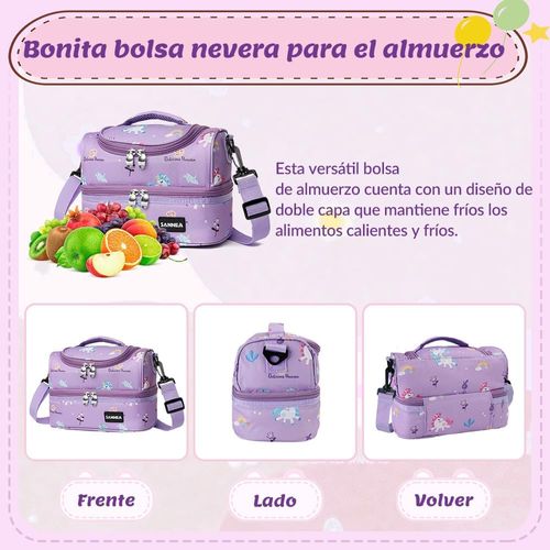 Large Insulated Thermal Lunch Box with Double Insulation, Portable Lunch Bag with Detachable Shoulder Strap for Boys Girls (Purple)