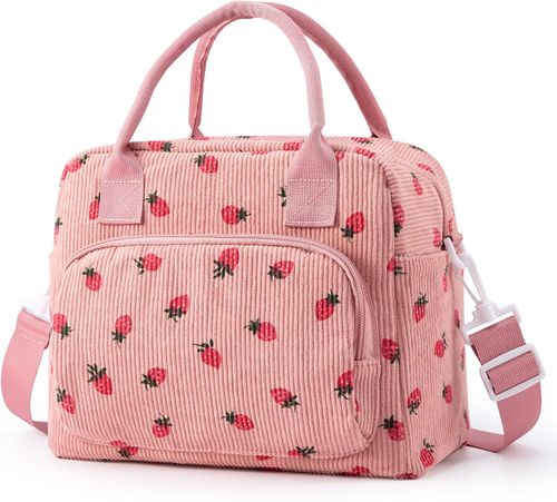 Cute Lunch Bag for Women, Corduroy Insulated Lunch Box for Work Lunch Tote Bag Women, Reusable Insulated Cooler Lunch Box for Travel