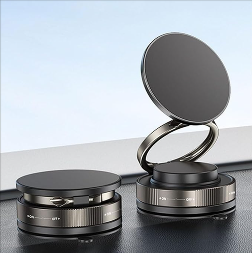 360° Foldable Magnetic Phone Mount, Mag Lock 360 Rotatable and Retractable Adjustable Vacuum Magnetic Suction Cup Car Phone Holder Mount for Your Car/Gym/Bike Mirror Handlebar (Black)