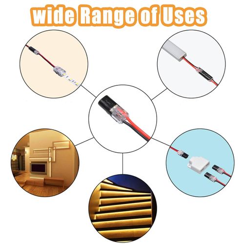 Two-Wire Connector with Locking Buckle, Double-Wire Plug-in Connector with Locking Buckle, 2 Pin 2 Way Compact Wire Terminals, Quick Splice Wire Wiring Connector for AWG 22-18