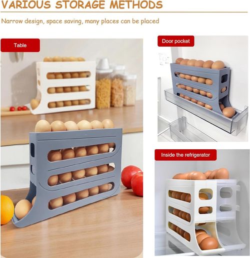 4 Tiers Egg Holder for Fridge Automatic Rolling Fridge Egg Container Large Capacity Egg Rack for Refrigerator Stackable Egg Dispenser Holder  New Auto Rolling Egg Tray (Yellow)