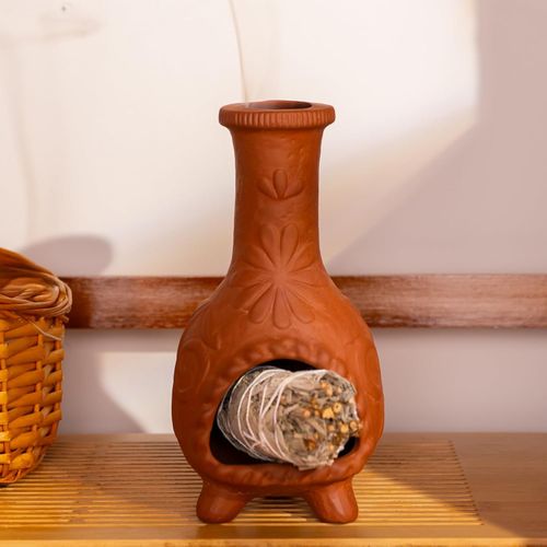 Palo Santo Mini Chiminea - Elegante soporte de incienso de cerámica para limpieza y relajación - Soporte de textura de salvia hecho a mano, ideal para meditación y altares - Diseño duradero para quemar palos