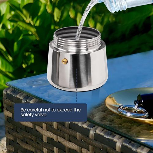 6 Cup Moka Pot Stainless Steel 300ml Italian Espresso Coffee Maker Stovetop Coffee Makers Mocha Pot Percolator Greca Coffee Maker for Induction Stove Portable for Easy Brewing Straight
