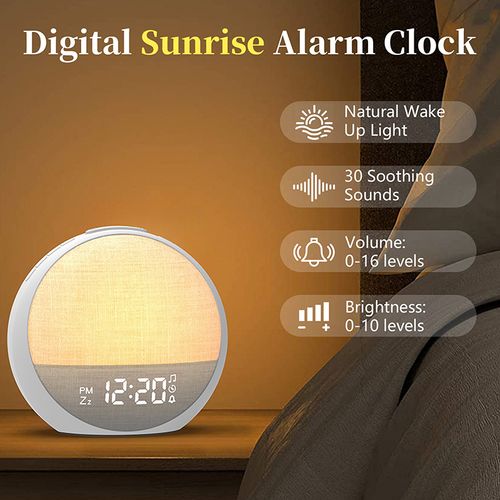 Sunrise Alarm Clock for Heavy Sleepers: White Noise Machine with 30 Sleep Relax Sounds 32 Volume - Painless Gradual Wake Up Light 20 Brightness with Bluetooth Memory Function for Bedroom - Gray