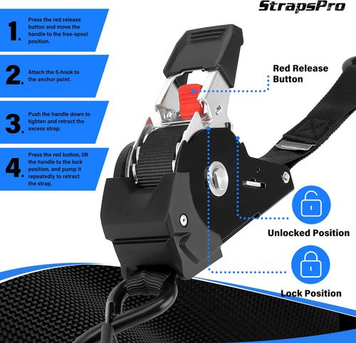 Retractable Ratchet Straps, 1763lb Break Strength Self Retracting Ratchet Straps Heavy Duty with Soft Loops, 10FT Auto Tie Down Straps Easy Retract for Motorcycle, Truck, Securing Cargo