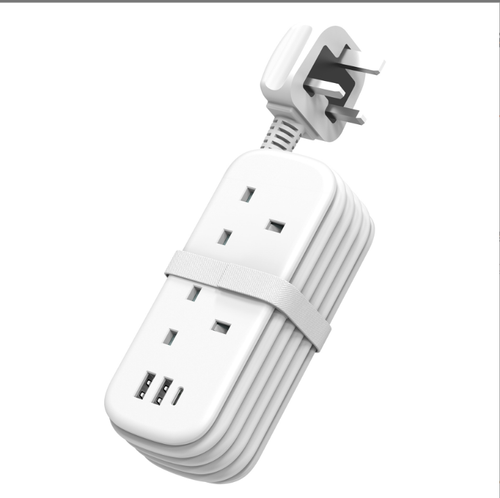 Unidapt Extension Lead With Usb Slots,2 Socket Extension Cable With 1 Usb C And 2 Usb A, 3250W 13A, Multi Power Strip Plug Extension With 1.5M Rollable Extension Cord For Home Office Travel, White