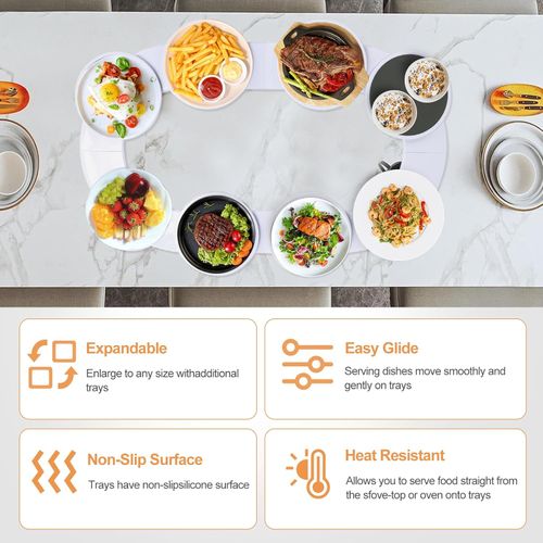 Swivel tray for table, swivel platform for long rectangular tables, swivel tray to serve 360°, swivel dish for kitchen, 8 trays